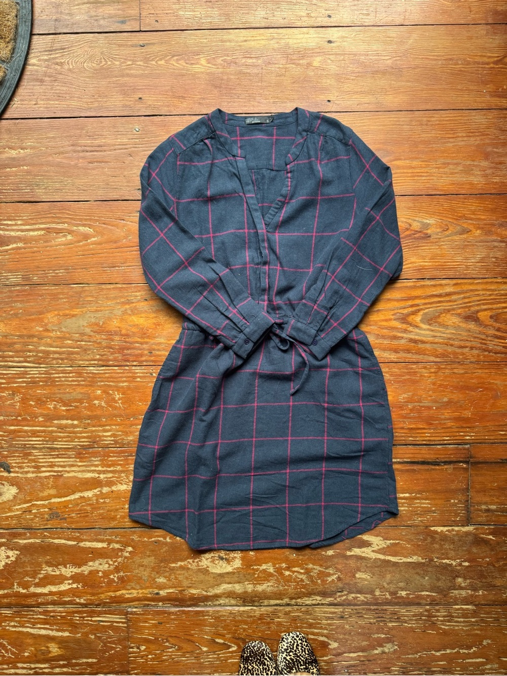 Prana Navy and Pink Windowpane Mini Dress